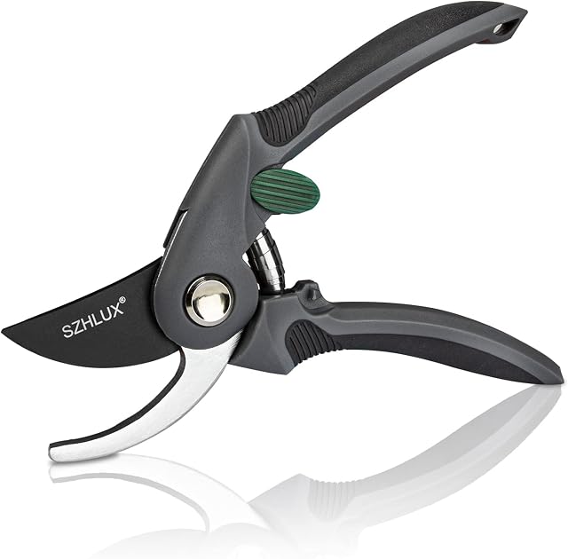 SZHLUX Pruning Shears, Premium SK5 Carbon Steel Blades Hand Pruner for Garden, Sharp Precision Pruning Scissors, 5/8 Plant Clippers Tree Trimmers