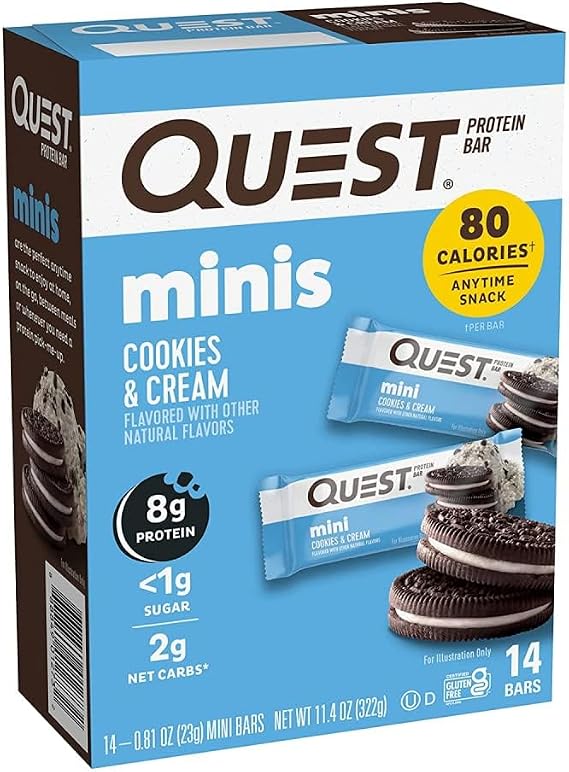 Quest Nutrition Mini Cookies & Cream Protein Bars, High Protein, Low Carb, Keto Friendly, 14 Count & Birthday Cake Protein Bars, High Protein, Low Carb, Gluten Free, Keto Friendly, 12 Count