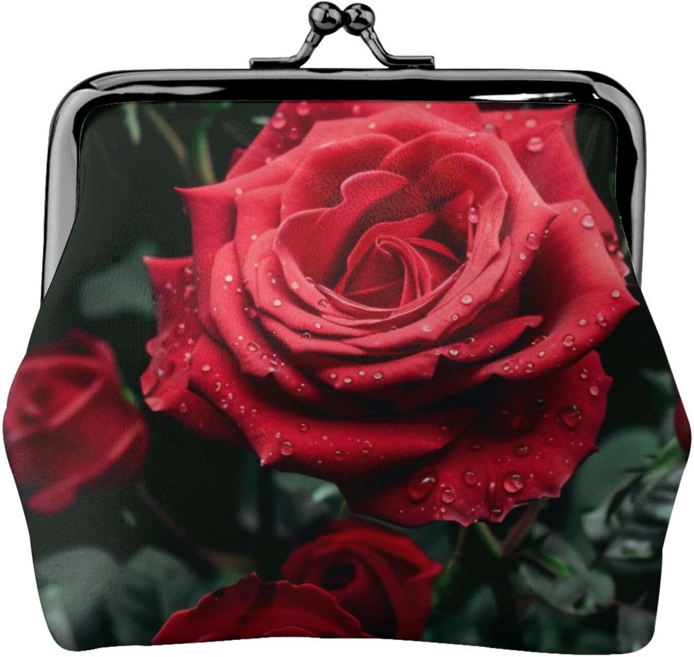 Red Rose Printed Coin Purse for Women Cute PU Leather Coin Wallet Mini Coin Purse Pouch with Kiss-Lock