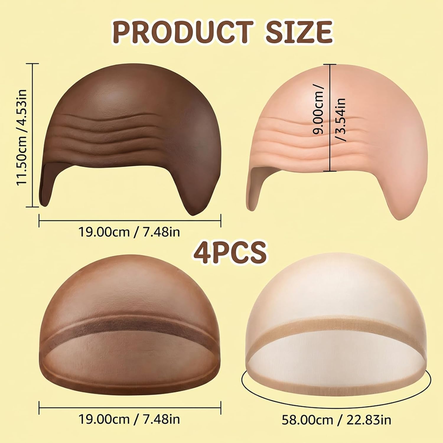 4Pcs Bald Cap, Pitbull Caps for Men or Woman, Bald Caps, Stage Performance, and Costume Events, Flexible Realistic Lightweight Head Cover for parties