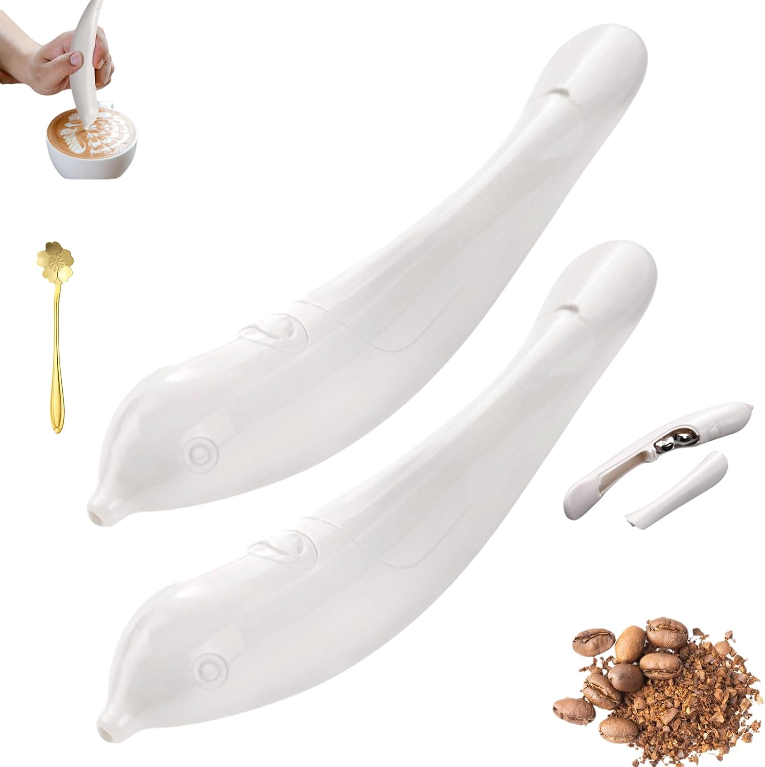 2025 New Spice Pen for Latte Art, Latte Art Pen for Coffee, Little Bird Coffee Latte Art Pen, Latte & Cake DIY, for Coffee, Cinnamon Powder, Powered By Battery (2PCS)