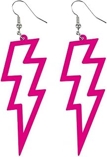 80s Neon Earrings Halloween Lightning Bolt Earrings for Women Vintage Acrylic Lightning Drop Dangle Earring Hot Pink Statement Lightweight Flash Thunder Hook Earring Halloween Costume Party Decor