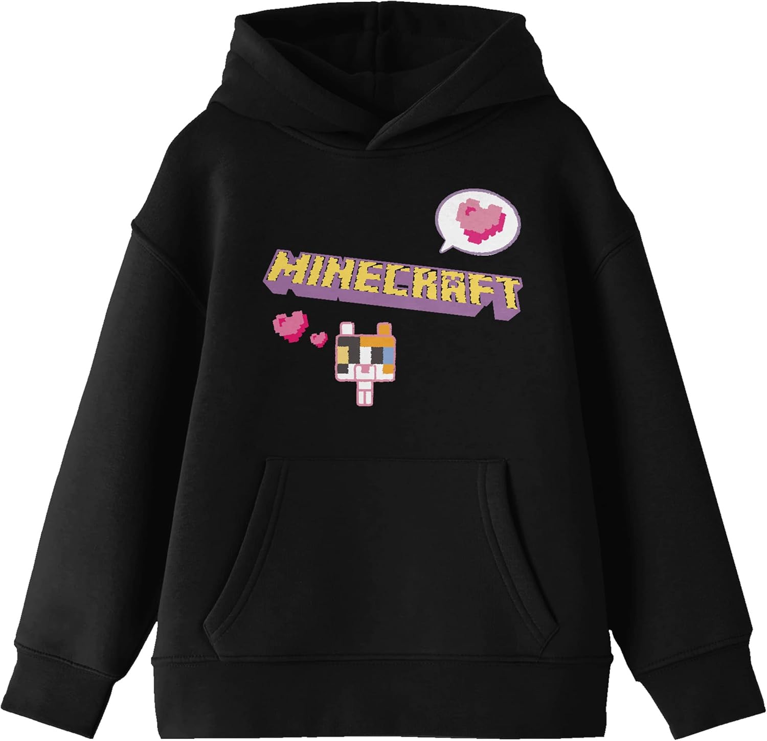 Minecraft Block Kitten with Block Heart and Logo Youth Black Graphic Hoodie