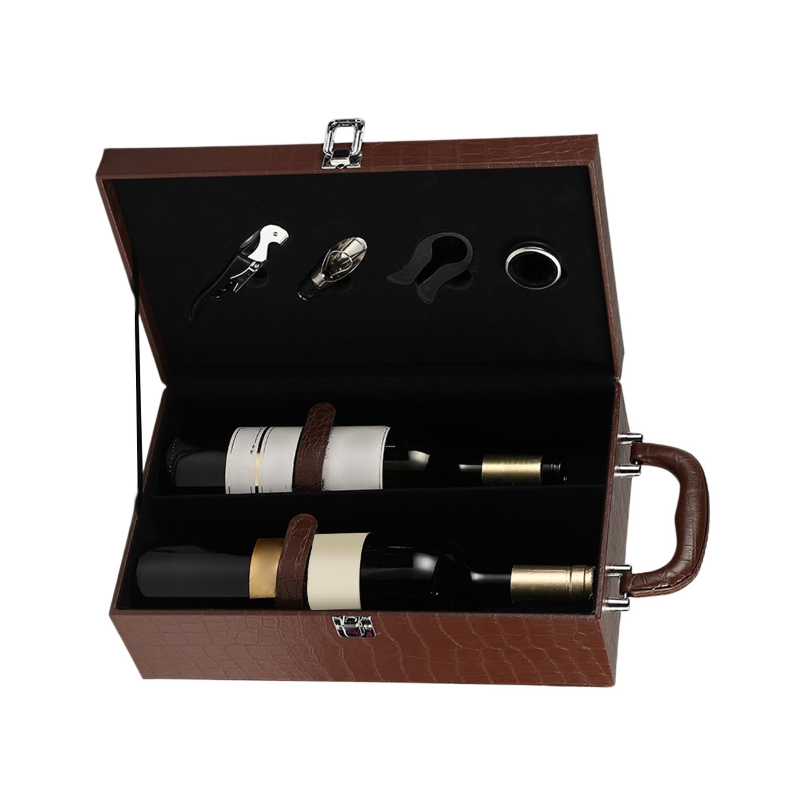 Buxuaaaa Lavishness PU Leather Wine Cart with Cushioned Compartment Safely Holds 2 Bottles Exemplary for Gifting Entertaining Protective Wine Packaging