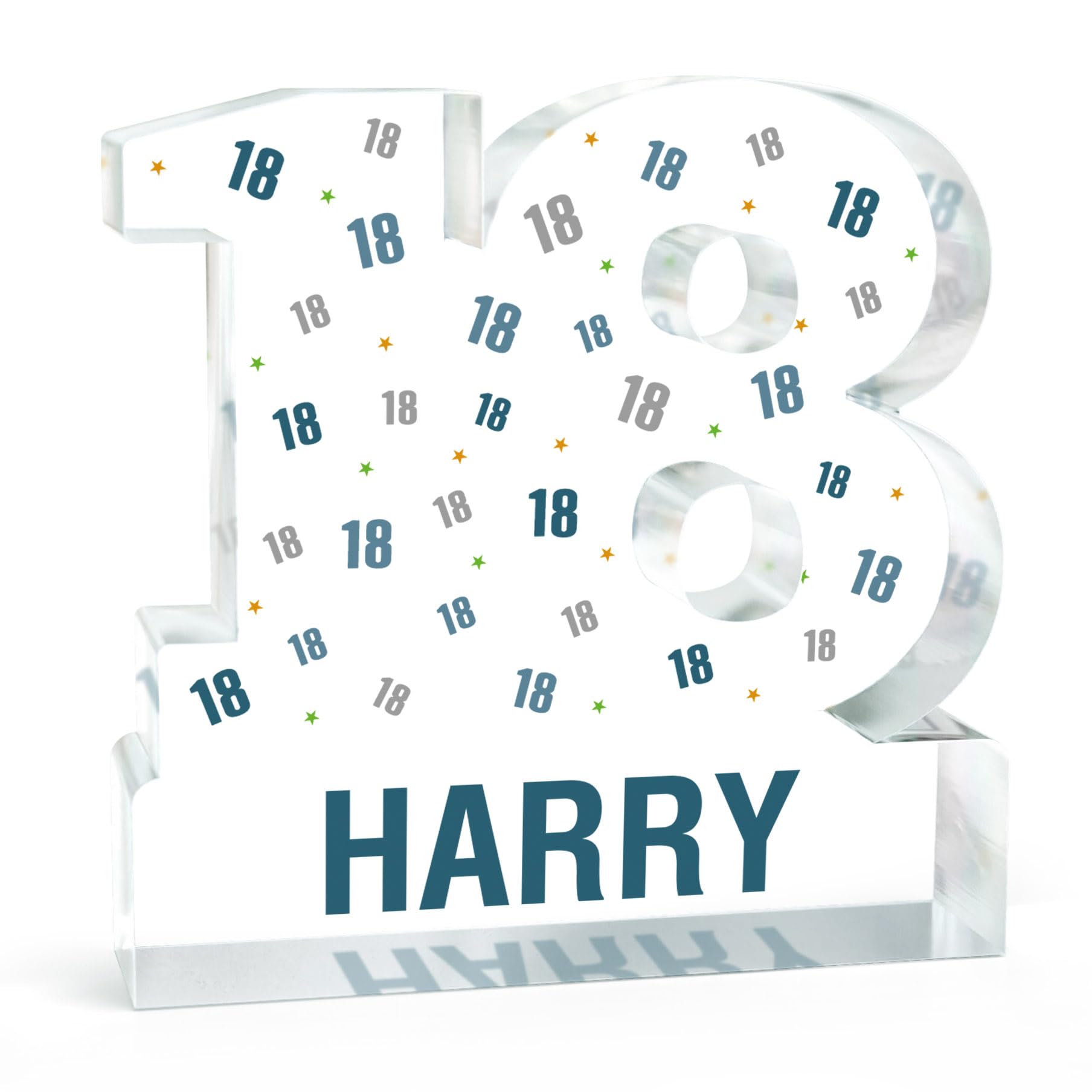 Personalised 18th Birthday Gift For Him, 18th Birthday Age Keepsake For Boys, 18th Birthday Gift For Son Grandson, 18 Acrylic Block, With Grey Bag