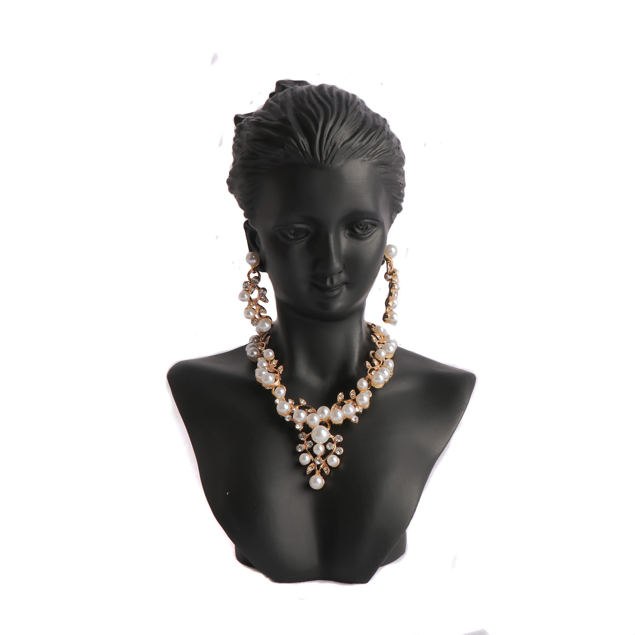 HomeandaHomeanda Black Resin Jewelry Display Bust Jewelry Holder Necklace Display Organizer Pendant Tray Jewelry Tower for Counter Show Home Use(Black)