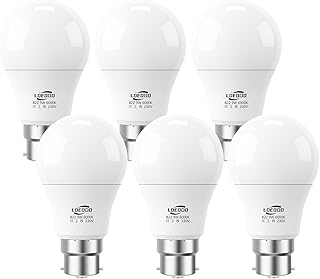 B22 Bayonet LED Bulbs 60W Equivalent, 9W Light Bulb, 806 Lumens, 6000K Cool White, Energy Saver Bulb, Non-Dimmable, Pack of 6