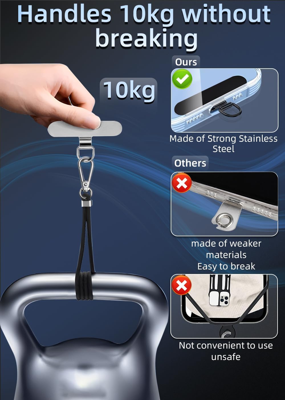 ZXZone Metal Phone Tether Tab, Anti-Scratch, Metal Phone Patch, Universal Cellphone Lanyard Pad for Full Phone Cases, 2 Pieces (Sliver)
