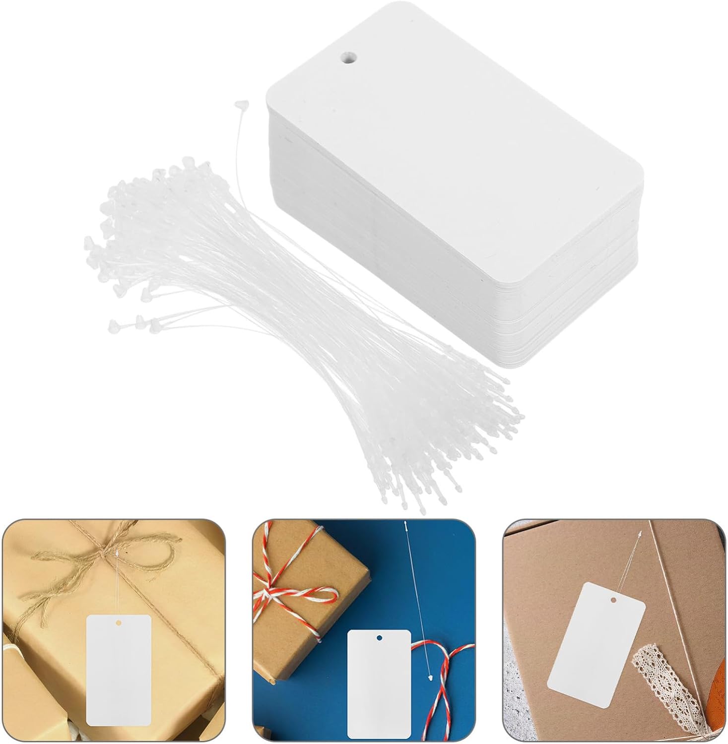 100pcs White PVC Hang Tags with Strings 4x7cm Waterproof Shipping Labels Blank Plastic Id Cards for Jewelry Display and Logistics Packaging