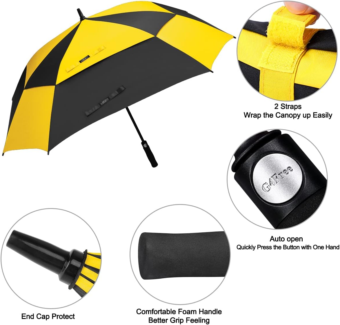 G4Free Extra Large Golf Umbrella 62/68 inch Square Vented Windproof Auto Open Double Canopy Oversized Stick Umbrella