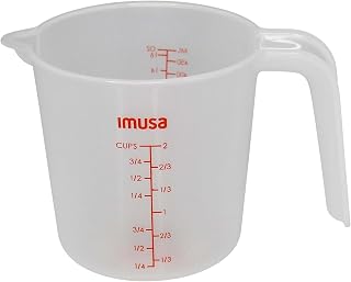 Imusa 2-Cup Plastic Measuring Cup - Clear US Metric Markings, Durable Spout & Handle for Baking Cooking