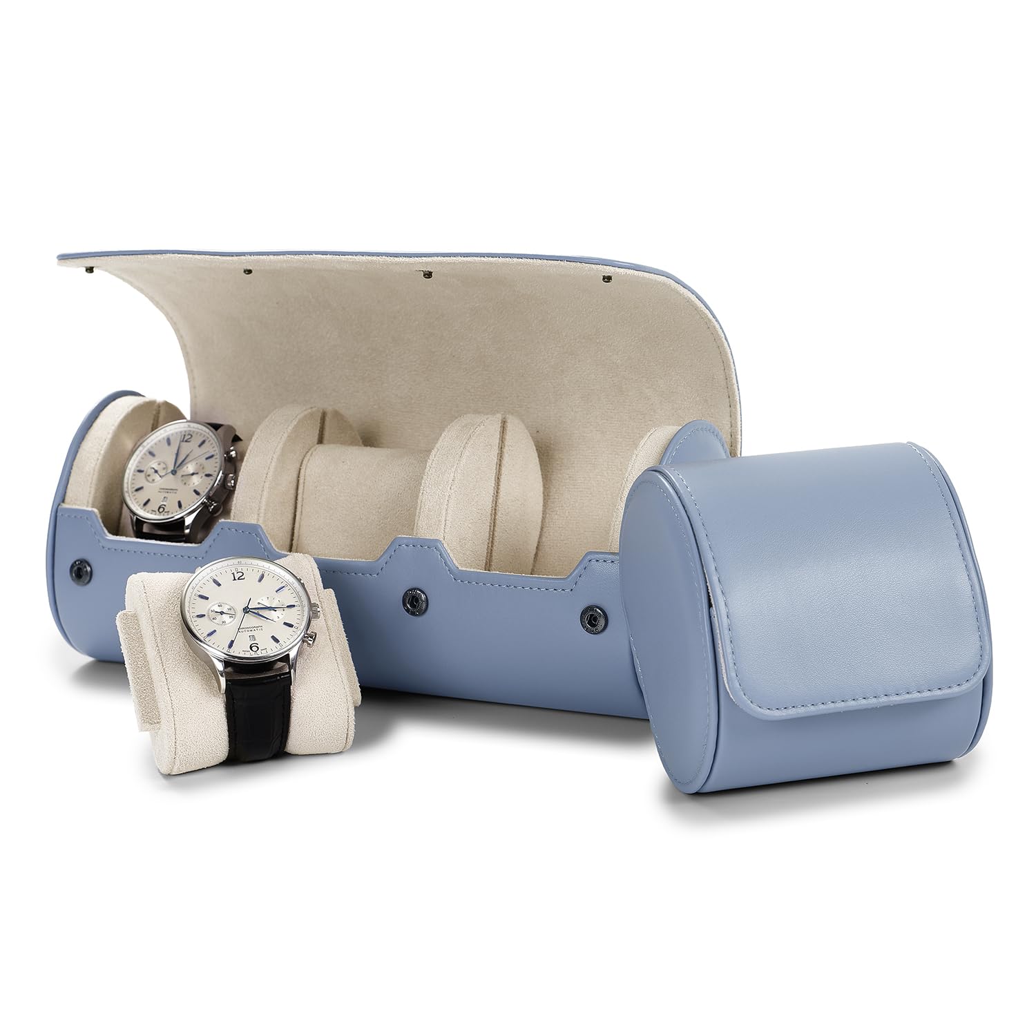 Oirlv Luxe PU Cuir 3 Fentes Etui Montre,Boite a Montre Homme,Rangement Pour Coffret Cadeau Noël Anniversaire Boite Montre(Bleu Clair)