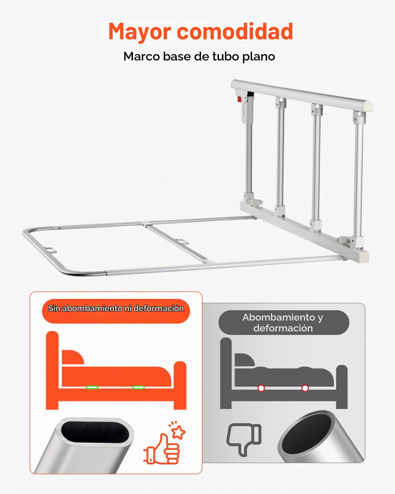 VEVOR Barandilla de Cama Plegable a Personas Mayores, 97 cm, con Correa de Sujeción, Protección Anticaídas y Protección de Bordes, Compatible con Camas King, Queen, Matrimoniales e Individuales