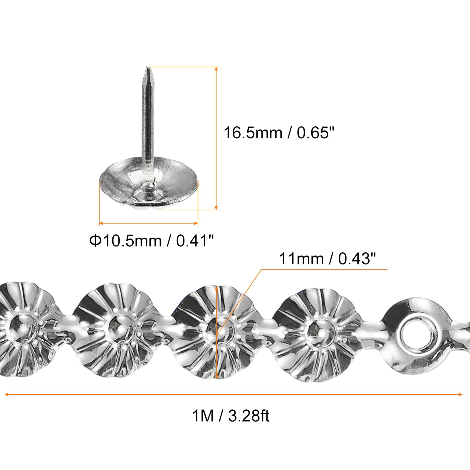 uxcell 5Pcs Upholstery Tacks Strips, 1Meter Flower Decorative Nail Trims for Sofa Headboard Chair Furniture with Upholstery Nails (11mm Silver)