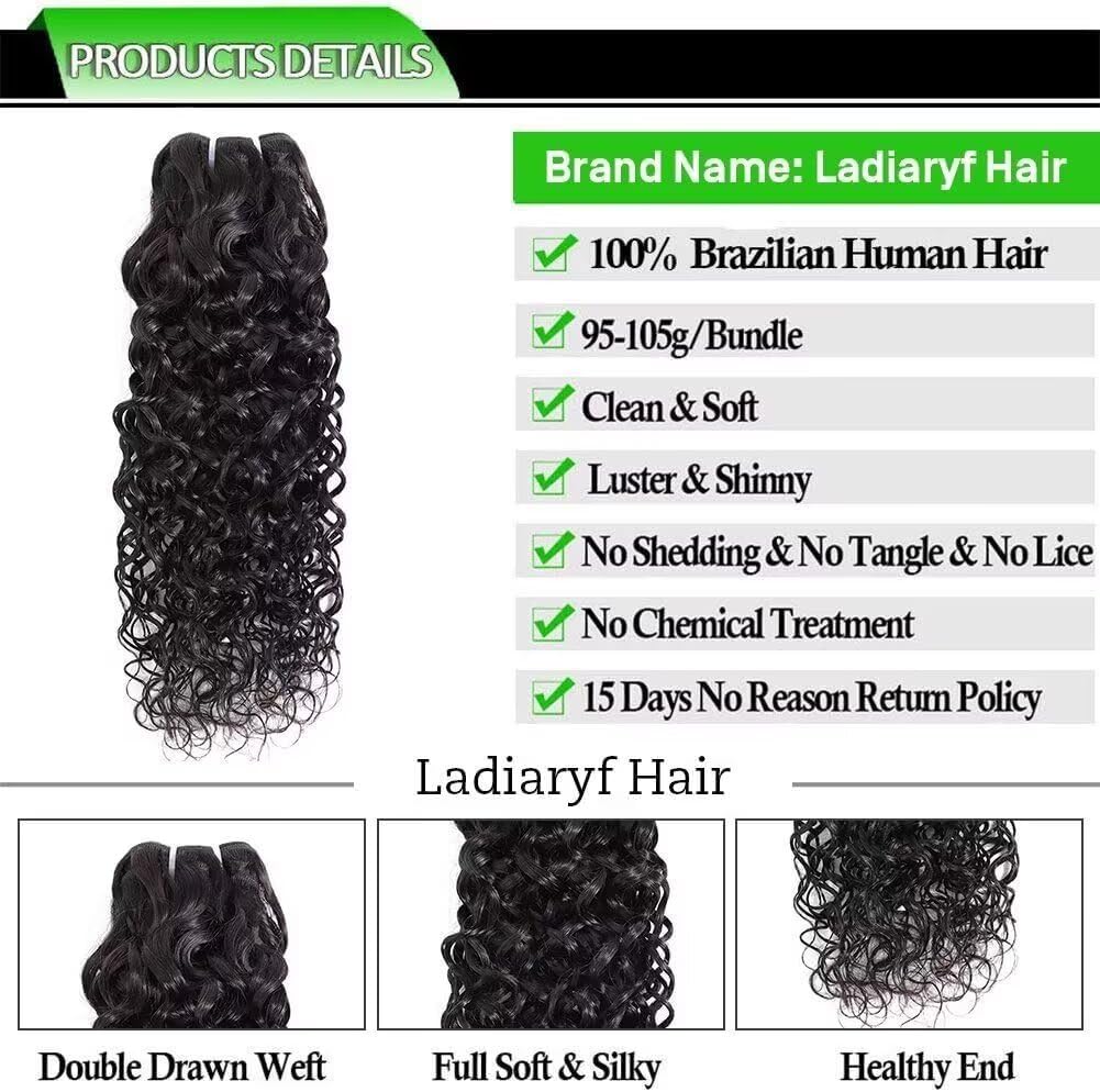 Paquetes de cabello humano rizado brasileño Water Wave Human Hair Bundles With Closure Natural Humano Cabello Humano Ondulado Color Negro Nnatural 3 Bundles total 330g 22 24 26+20 pulgadas