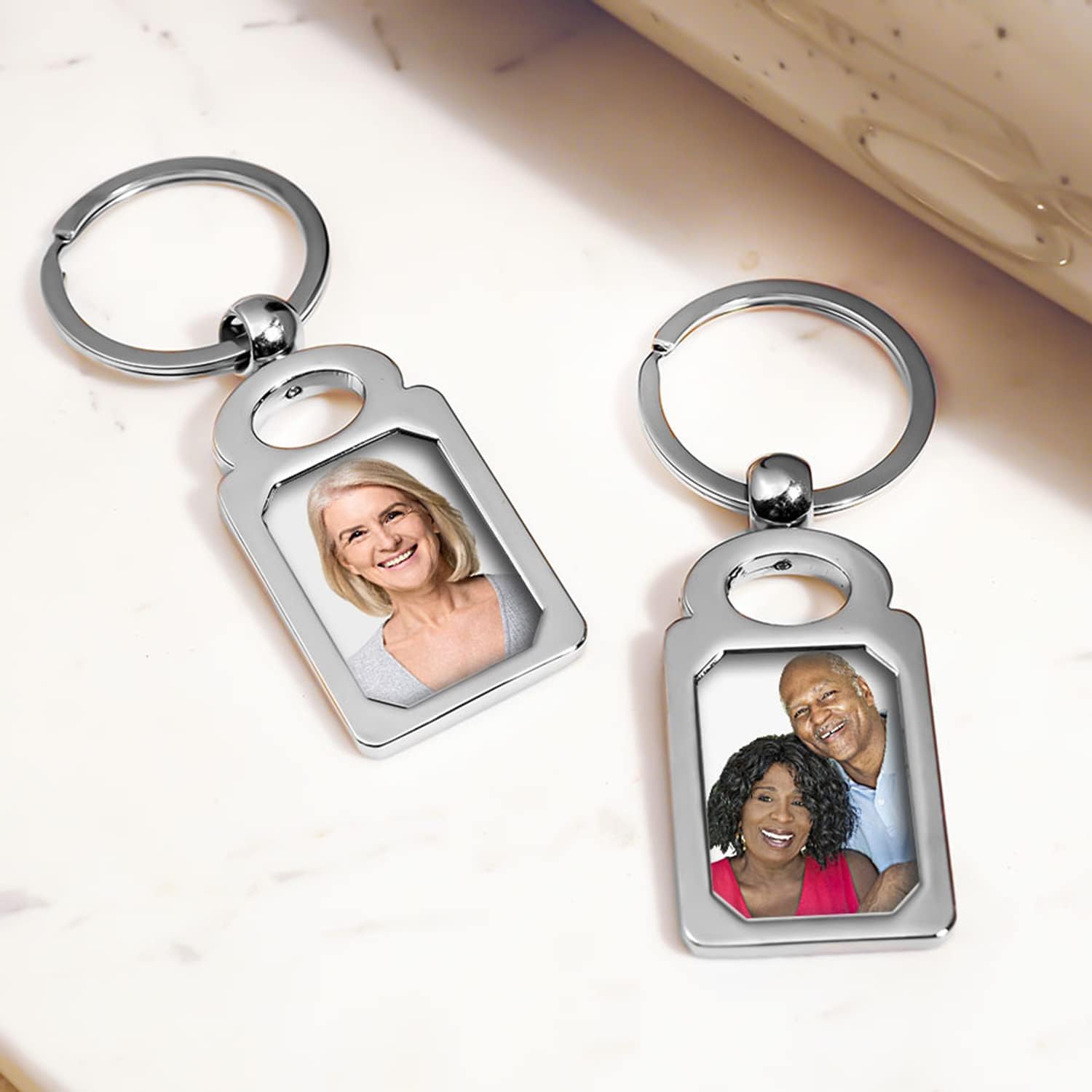 PicturesOnGold.com Photo Keychain - Stainless Steel Engravable Rectangle Laser Photo Keychain - 1 Inch Wide x 1 3/4 Inch Tall