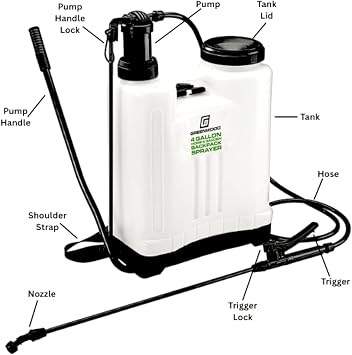 4Gallon Backpack Sprayer with 4 Nozzles Manual Pump, 12 PSI, 66 Hose