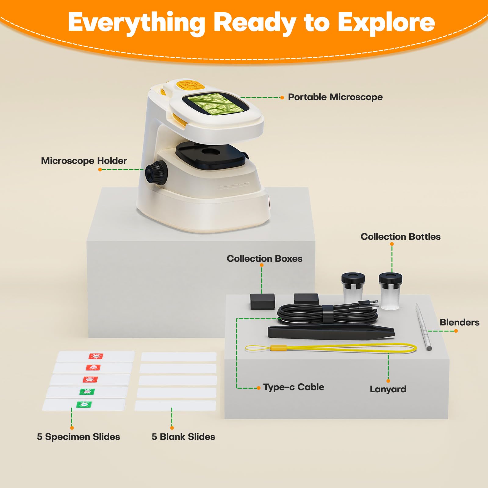 Microscope Numérique Portable HUTACT 1000X Pour Enfants - Écran IPS 2 Pouces, Batterie Rechargeable - Kit STEM éducatif 5-12 Ans