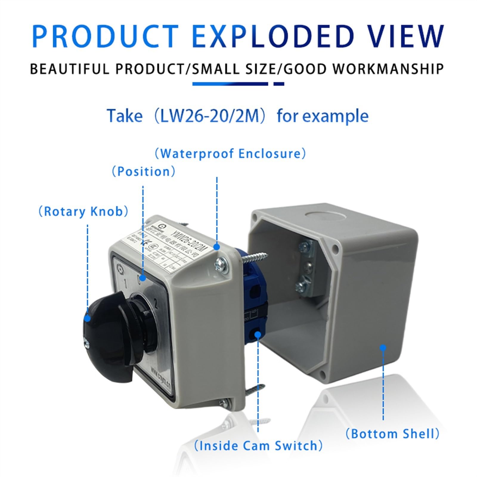 LW26-25/2M Camma di Commutazione 3 Posizioni Rotary Switch 25A 2 Poli Con Scatola di Custodia Impermeabile Motore Elettrico di Retromarcia (Color : Switch Box 01)