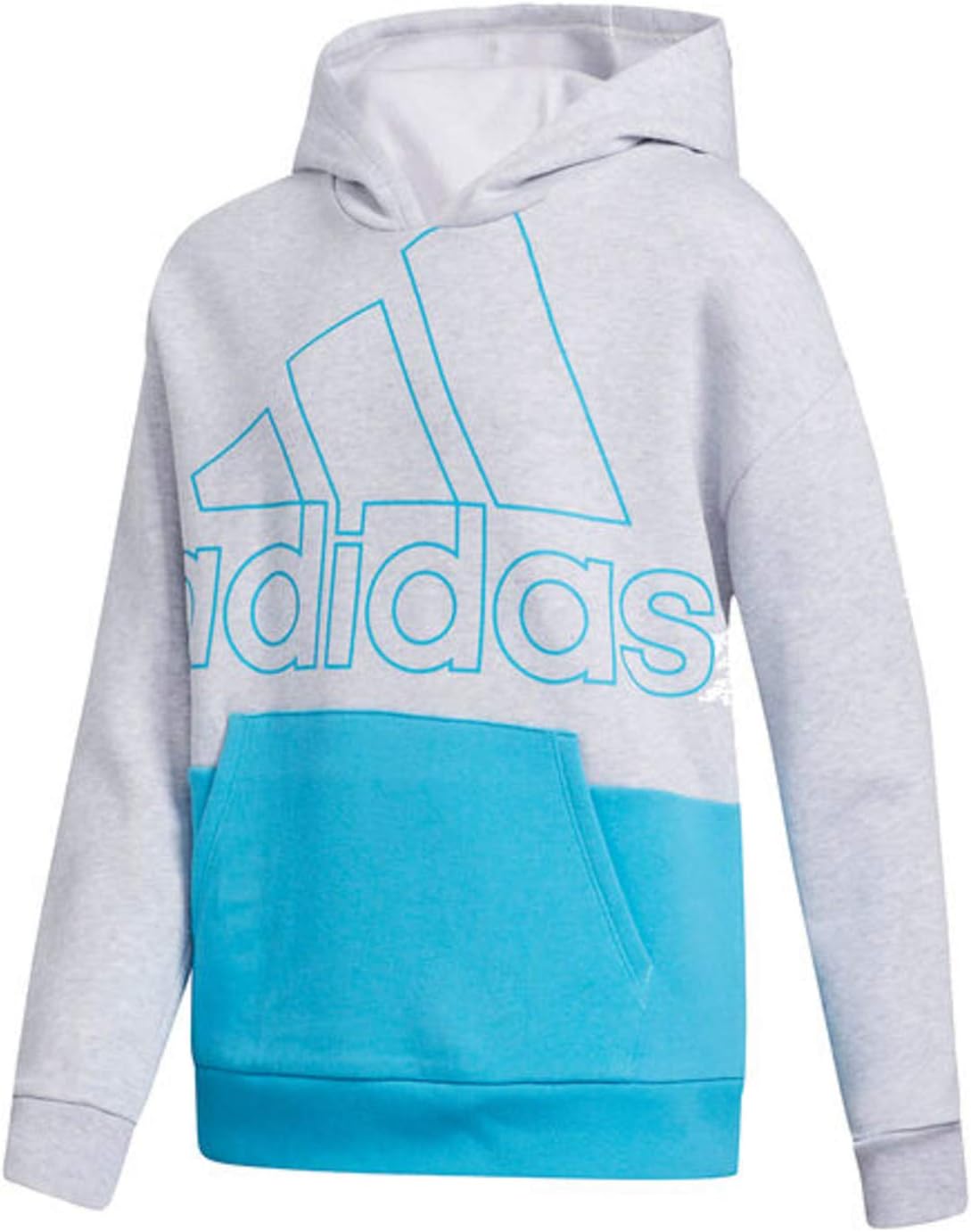 adidas Girls' Hooded Fleece Pullover Sweatshirt (Small, Colorblock Light Grey Heather/Blue)