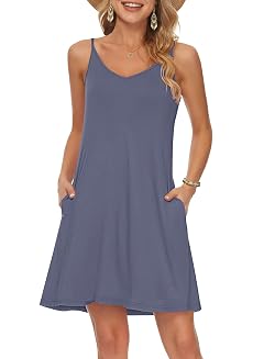 MISFAY Womens Summer Spaghetti Strap Casual Swing Tank Beach Cover Up Dress with Pockets