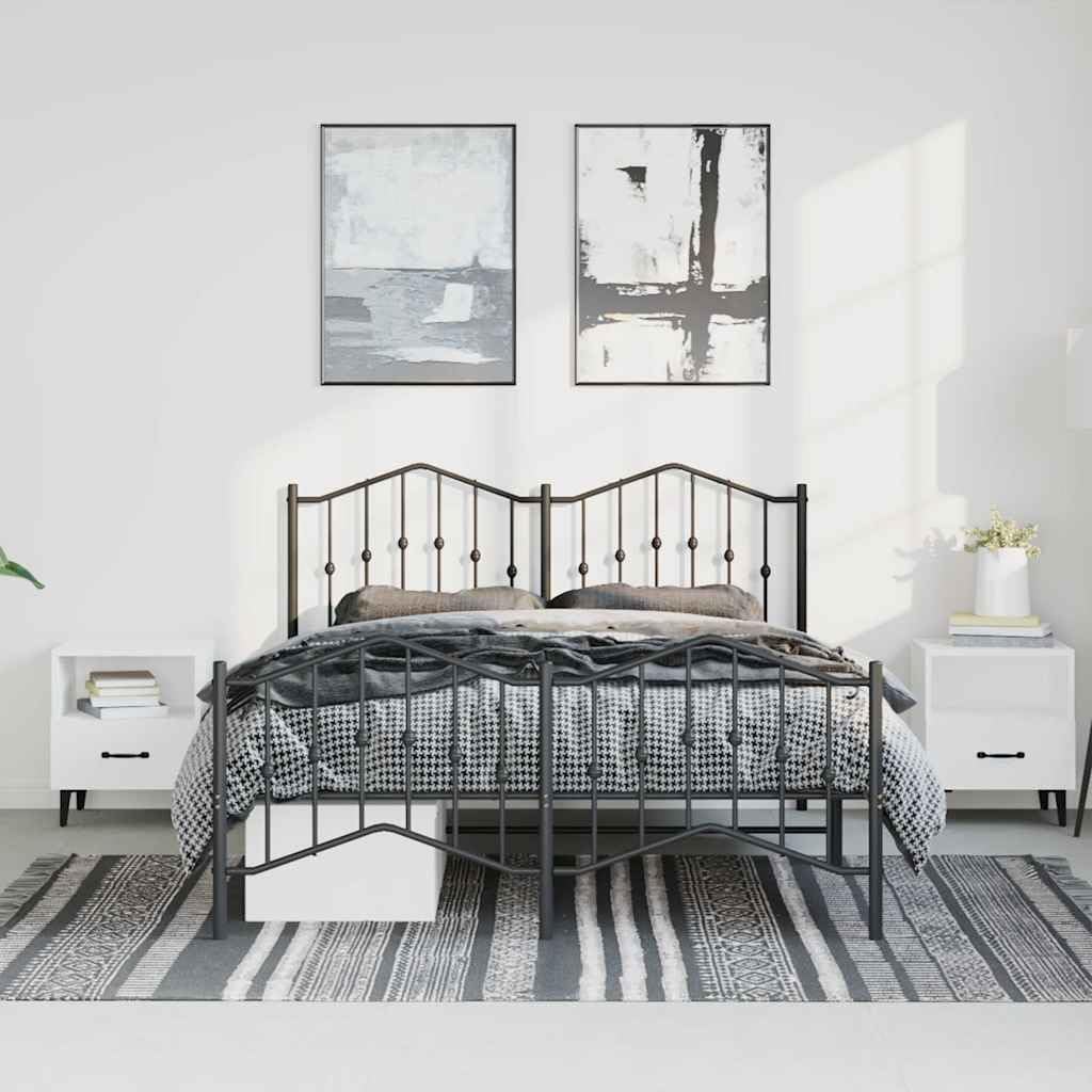 King Bed Frame Black Powder-Coated Steel Durable Heavy-Duty Platform Foundation with Slatted Mattress Support, Sturdy Minimalist Bedroom Furniture, Easy-Assembly No-Box-Spring-Needed