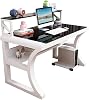 Tempered Glass Computer Desk Large Office Desk With Storage Shelves Modern Gaming Table With Metal Frame For Home Office WorkstationWhiteblack,31.4in