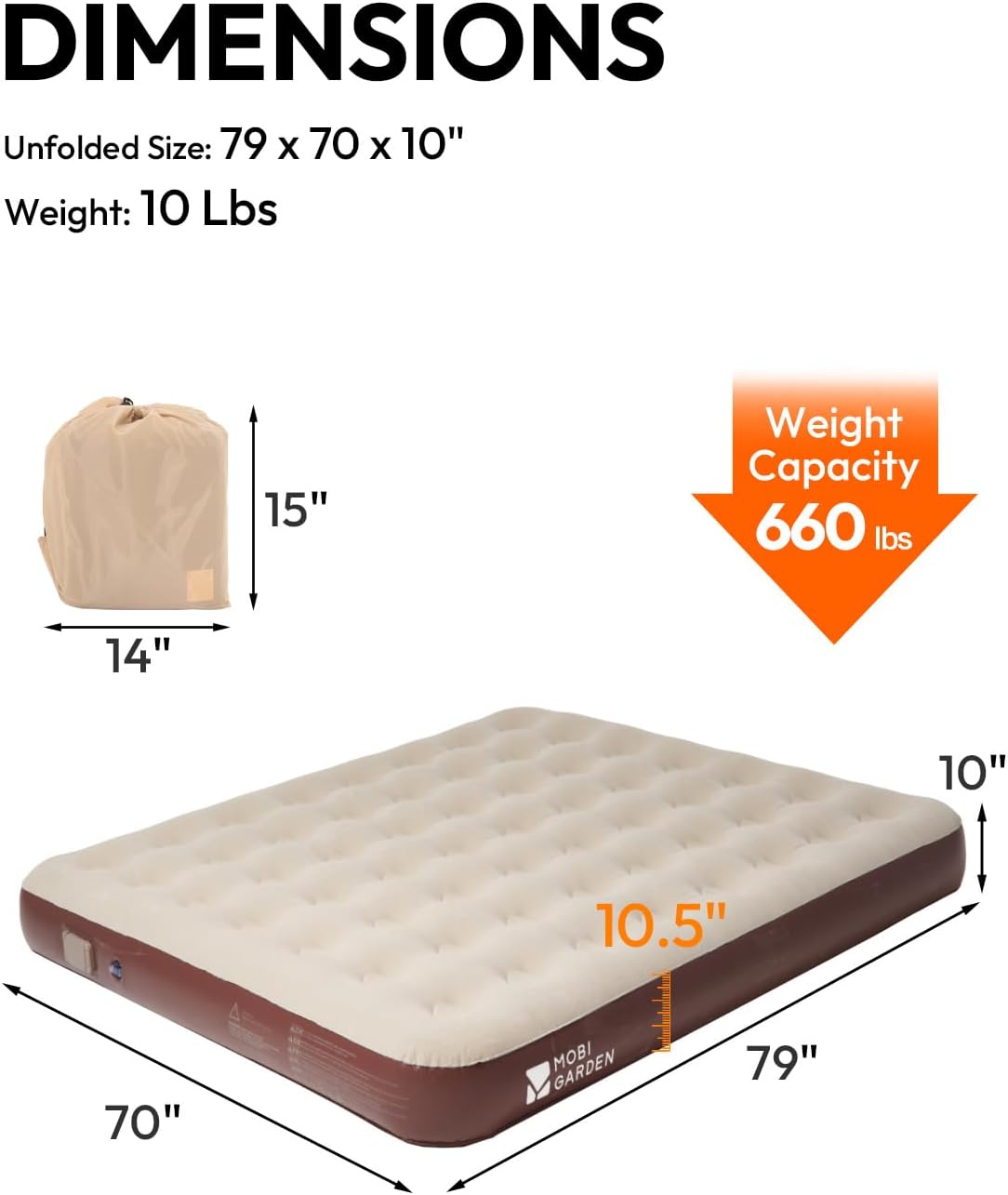 MOBI GARDEN King Air Mattress with Built-in Pump, Quick Self-Inflating Inflatable Mattress for Home, Camping, Guests & Travel, Puncture-Resistant & Portable Blow Up Camping Air Mattress