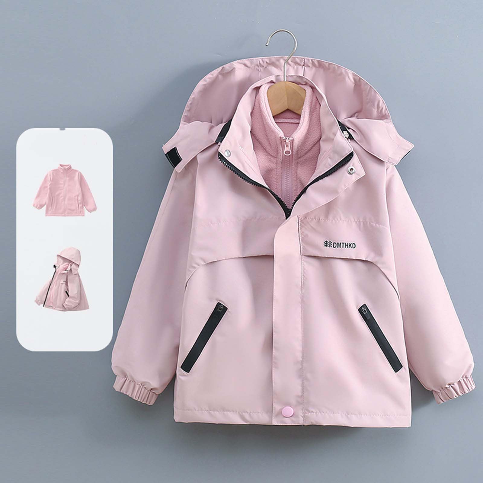 Chaqueta cortavientos 3 en 1 para niños y niñas, con capucha desmontable, forro polar, térmica, para 3 a 15 años, escuela, al aire libre, caminar, correr, viajes deportivos