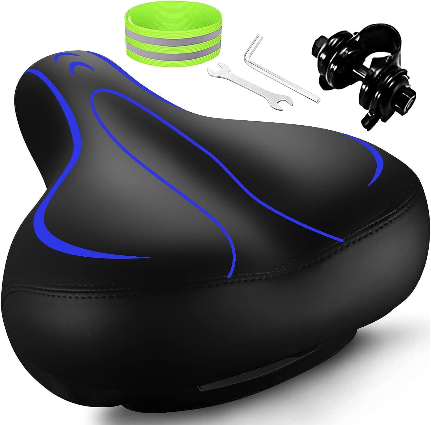 Roguoo Bicycle Seat, Wide Bike Seat for Men Women, Comfortable Memory Foam Sweatproof Essential Bike Saddle -Dual Shock Absorbing-Best Bike Seat Replacement for Exercise Bikes, Mountain Bikes