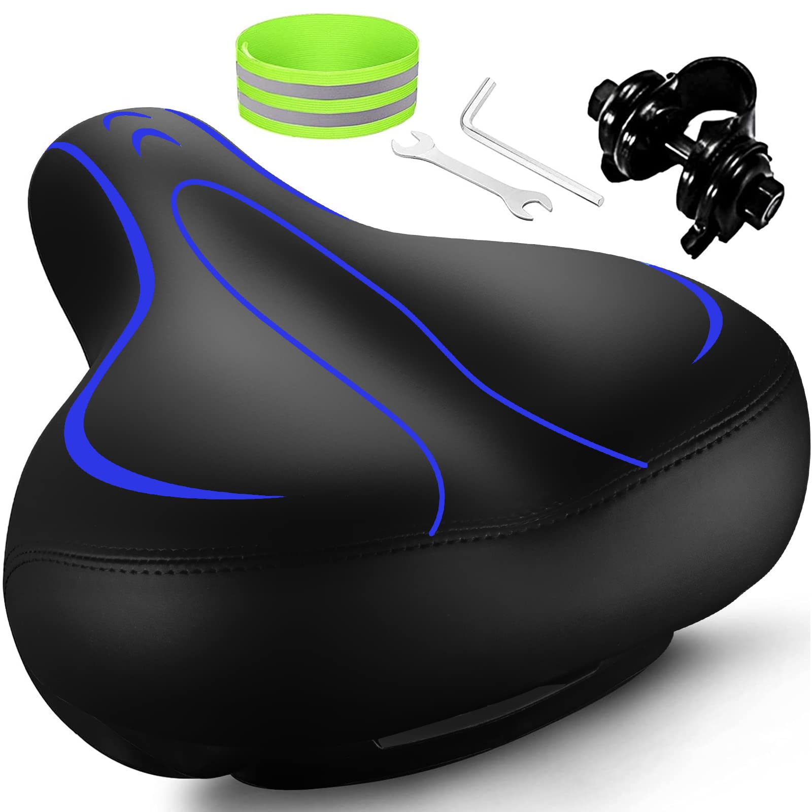 RoguooBike Seat, Most Comfortable Bicycle Seat Memory Foam Waterproof Bicycle Saddle for Men Women-Dual Shock Absorbing-Best Stock Bicycle Seat Replacement for Mountain Bikes, Road Bikes (Blue)