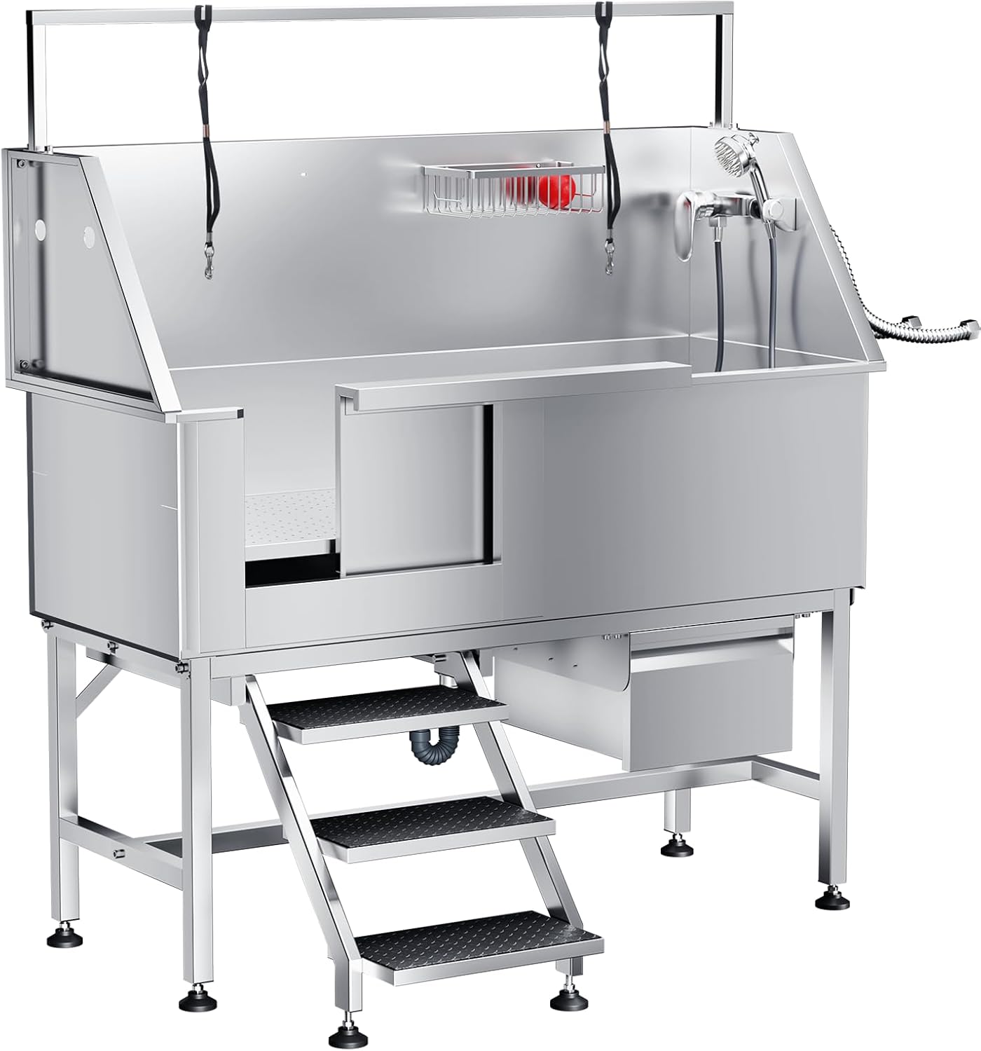 Dog Washing Station 46" Dog Grooming Tub with Left Door & Faucet, Stainless Steel Dog Bathtub for Large, Medium, Small Pets, Home Dog Bathing Station (Left Door)