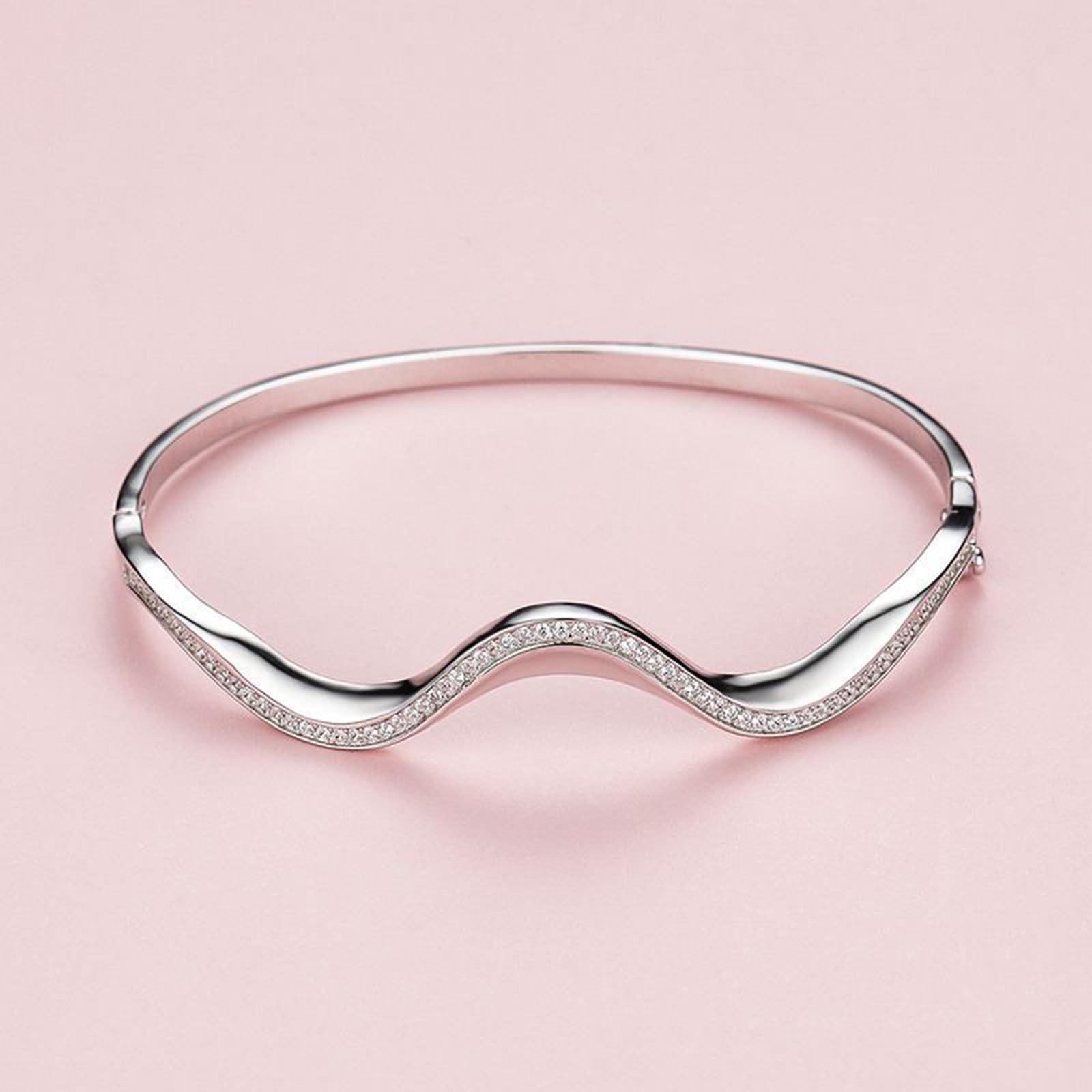 Pulseras de la amistad onduladas para mujer con diamantes creados, pulsera de platino para ella, oro blanco de 9/14/18 quilates y PT950