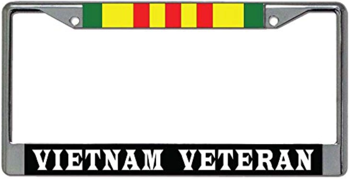 Vietnam Veteran Metal License Plate Frame with Service Ribbon (Chrome, 6x12 inches)