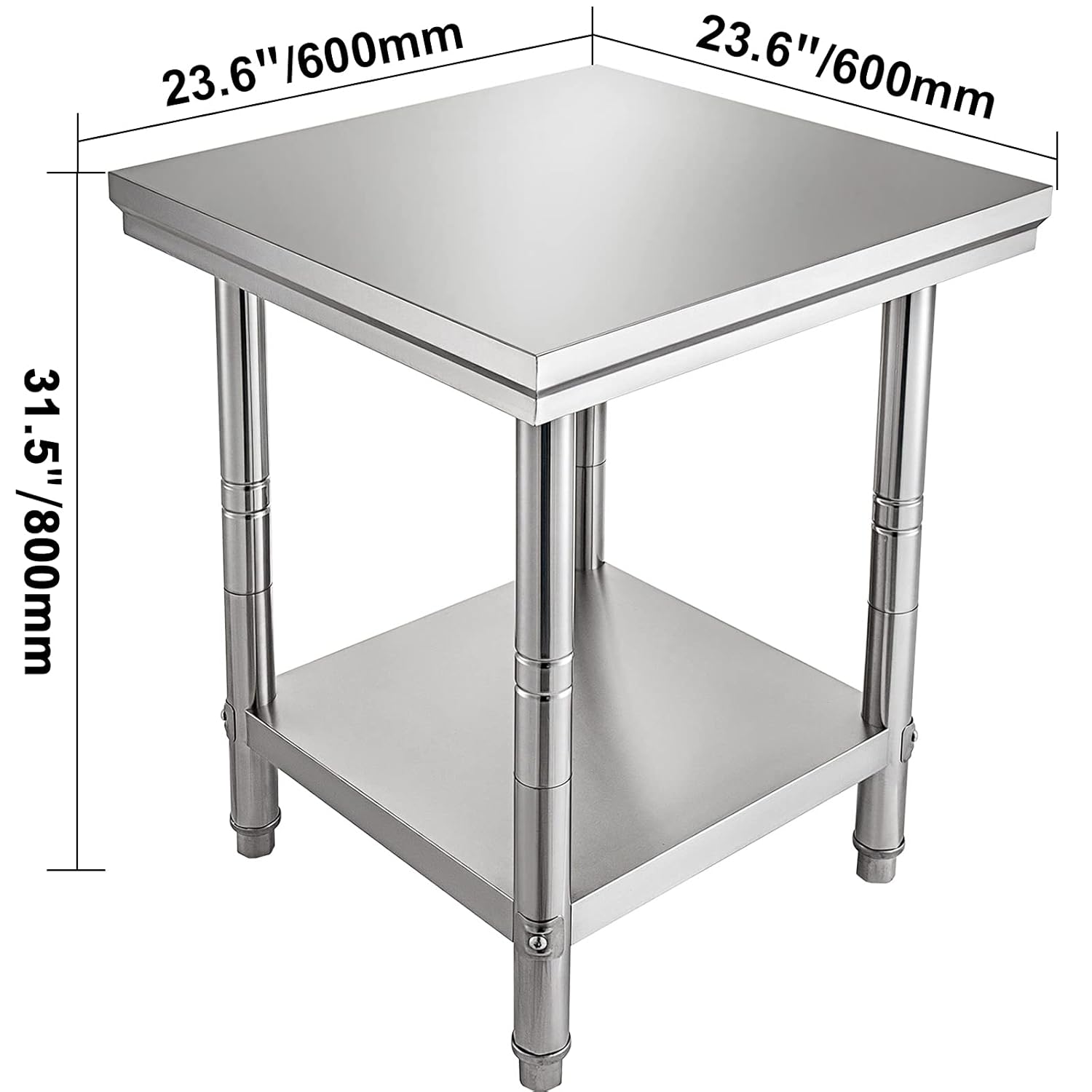 Mophorn Stainless Steel Work Table 24 x 24 x 34 Inch Commercial Food Prep Worktable Heavy Duty Prep Worktable Metal Work Table with Adjustable Feet for Restaurant, Home and Hotel : Industrial & Scientific