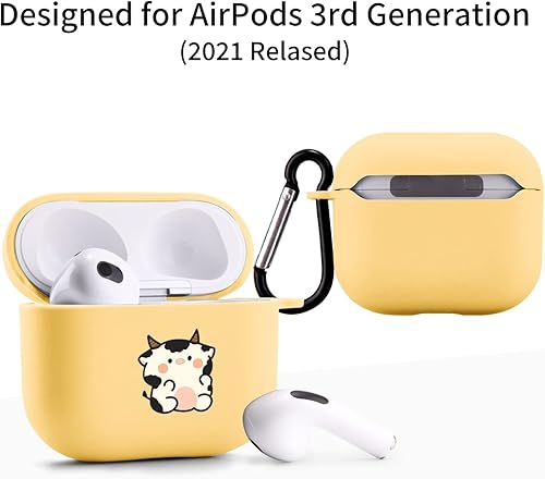 Miniatura 2 de Bonita funda de vaca compatible con AirPods 3 con llavero, diseño de animales de dibujos animados, funda de TPU suave para AirPods de tercera