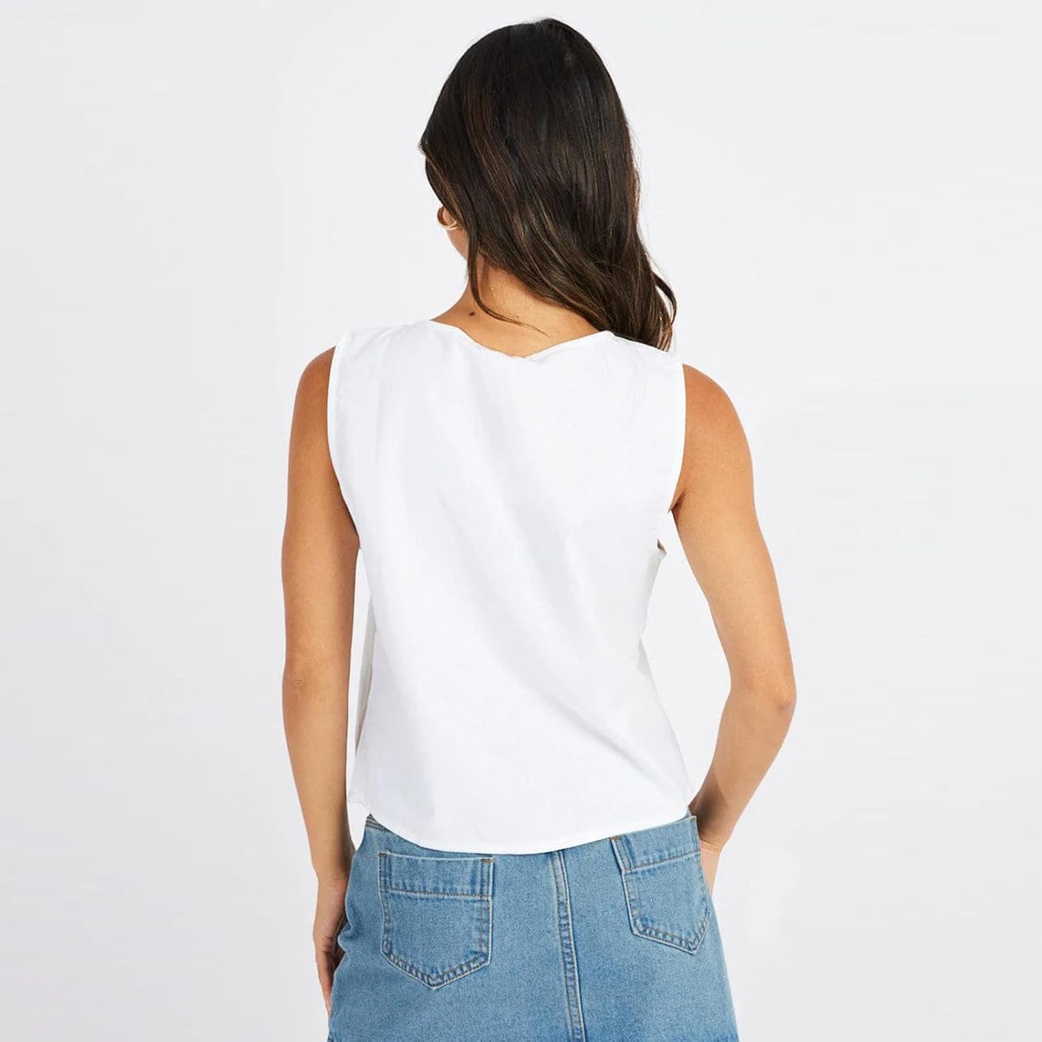Tsultryofs Women's Vintage Bow Tie Front Vest Sleeveless Deep V Neck Tank Tops Y2K Summer Streetwear