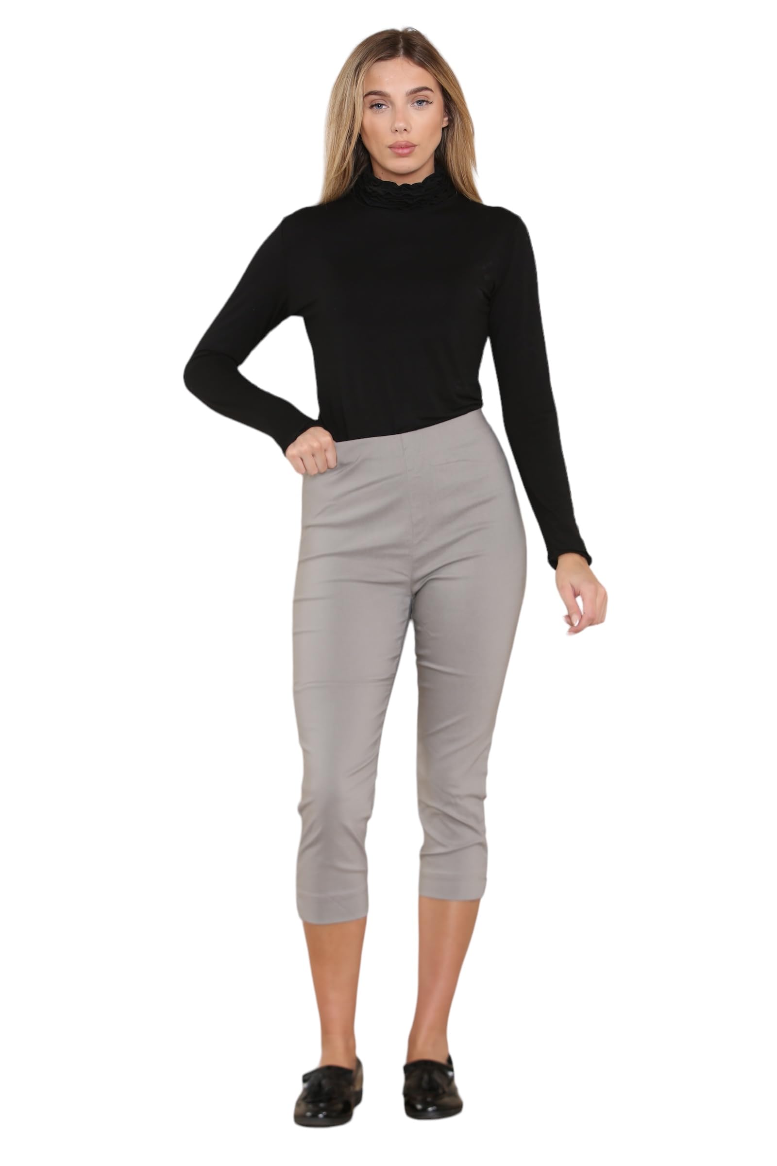 Wearall Women's Mocha Cropped Trousers For Uk Capri Trouser Summer Pants Short Crop Stretch 3/4 Length Three Quarter Pedal Pusher Clothes Elasticated Bengaline Cut Off 10