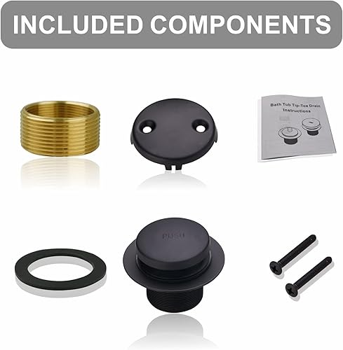Miniatura 10 de Juego de montaje de reborde de drenaje de bañera color negro, con punta de desagüe de un solo agujero, kit de recambio de rosca gruesa con placa
