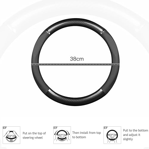 Miniatura 3 de Ergocar Funda deportiva de fibra de carbono y piel sintética para volante de automóvil, protector antideslizante universal para diámetro de 15.0 in