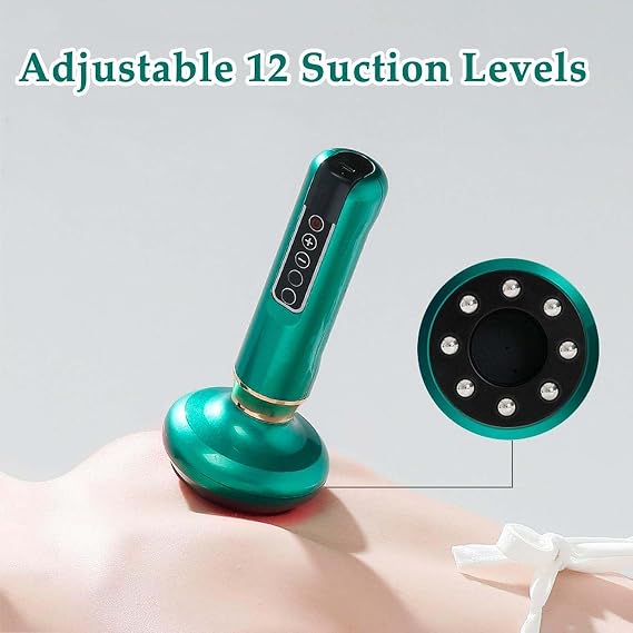 Cellulite Massager, Anti Cellulite Massage Oil, Electric Cupping Massager with 12 Suction Modess for Arms, Legs, Body & Back, Handheld Machine Masseur Anti-Cellulite (Green)