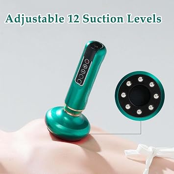 Cellulite Massager, Anti Cellulite Massage Oil, Electric Cupping Massager with 12 Suction Modess for Arms, Legs, Body & Back, Handheld Machine Masseur Anti-Cellulite (Green)