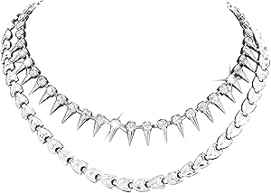 Amazon.com: LZWIN Punk Streetwear Rivets Chain Metal Necklaces for ...