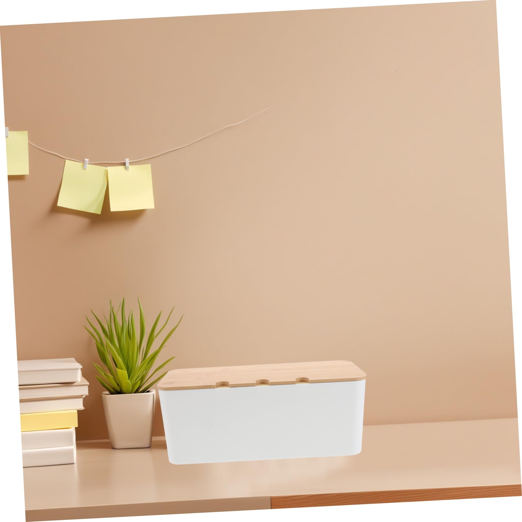 Caja Organizadora para Guardar Cables con Agujeros, Plástico y Madera | Diseño Simple y Moderno, 1 Juego, Acceso Cómodo para Conexiones Múltiples y Orden de Conductores