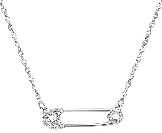 Medsor safety pin necklace paper clip pendant cubic zirconia safety pin necklace choker necklace for women gift