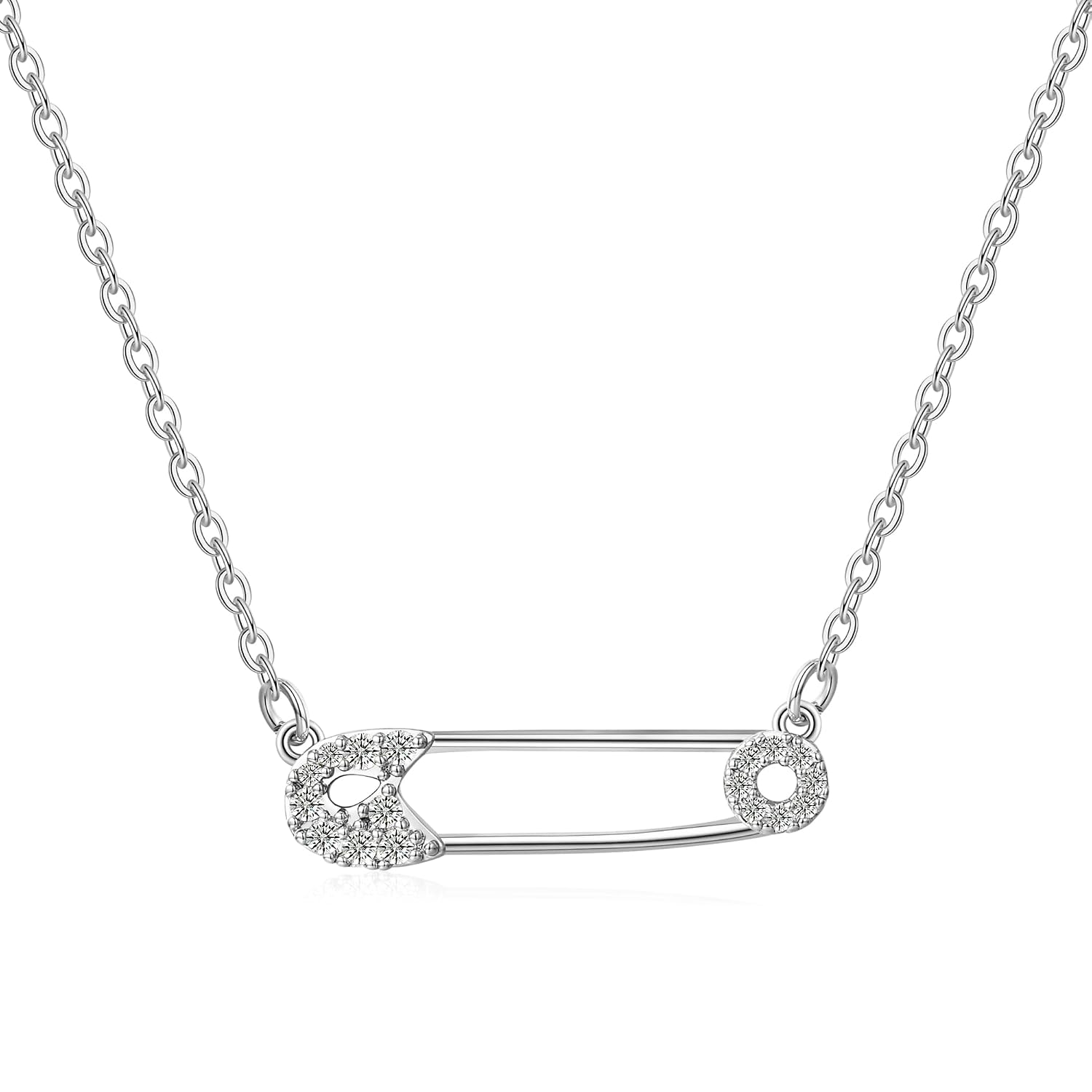 Medsor safety pin necklace paper clip pendant cubic zirconia safety pin necklace choker necklace for women gift - Review, Price and Buying Guide