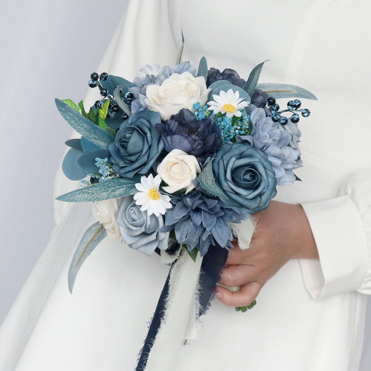 S_SSOY Wedding Bouquet Bride,Bride Bridal Bouquet Bridesmaid Artificial Flowers for Ceremony Anniversary Party Bridal Shower Decoration Wedding Bouquets (Blue) - Image 4