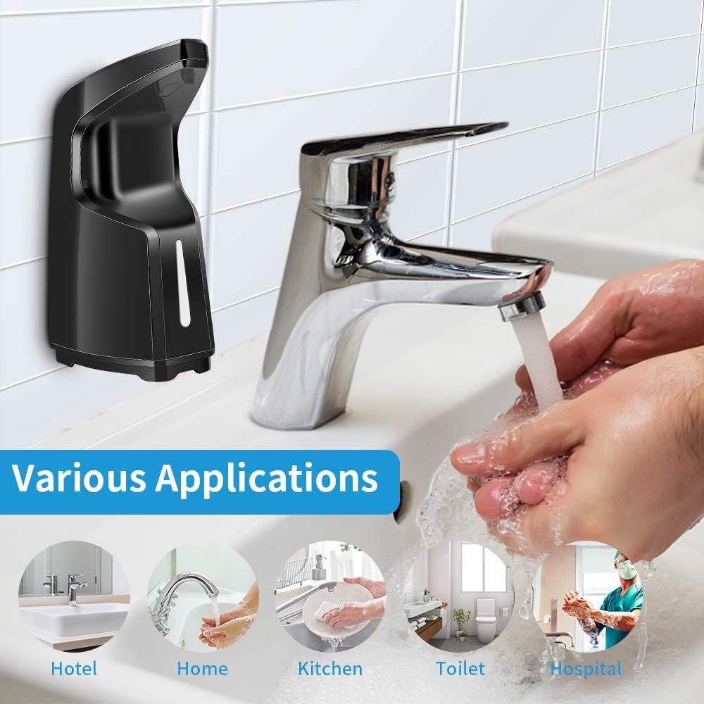 AFMAT Automatic Hand Sanitizer Dispenser, Black Touchless Soap Dispenser, Kitchen Bathroom Hand Soap Dispenser, 15.2 oz Countertop Hand Sanitizer Gel Alcohol Soap Dispenser w/Adjustable Soap Volume