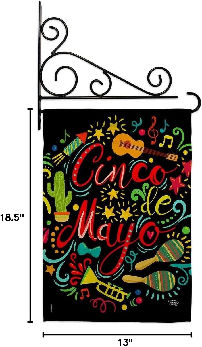 El Fiesta Cinco de Mayo Garden Flag Set Wall Holder Summertime Party Cactus Pinata Sombrero Mexican Outdoor Small Decorative Gift Yard House Banner Double-Sided Made In USA 13 X 18.5