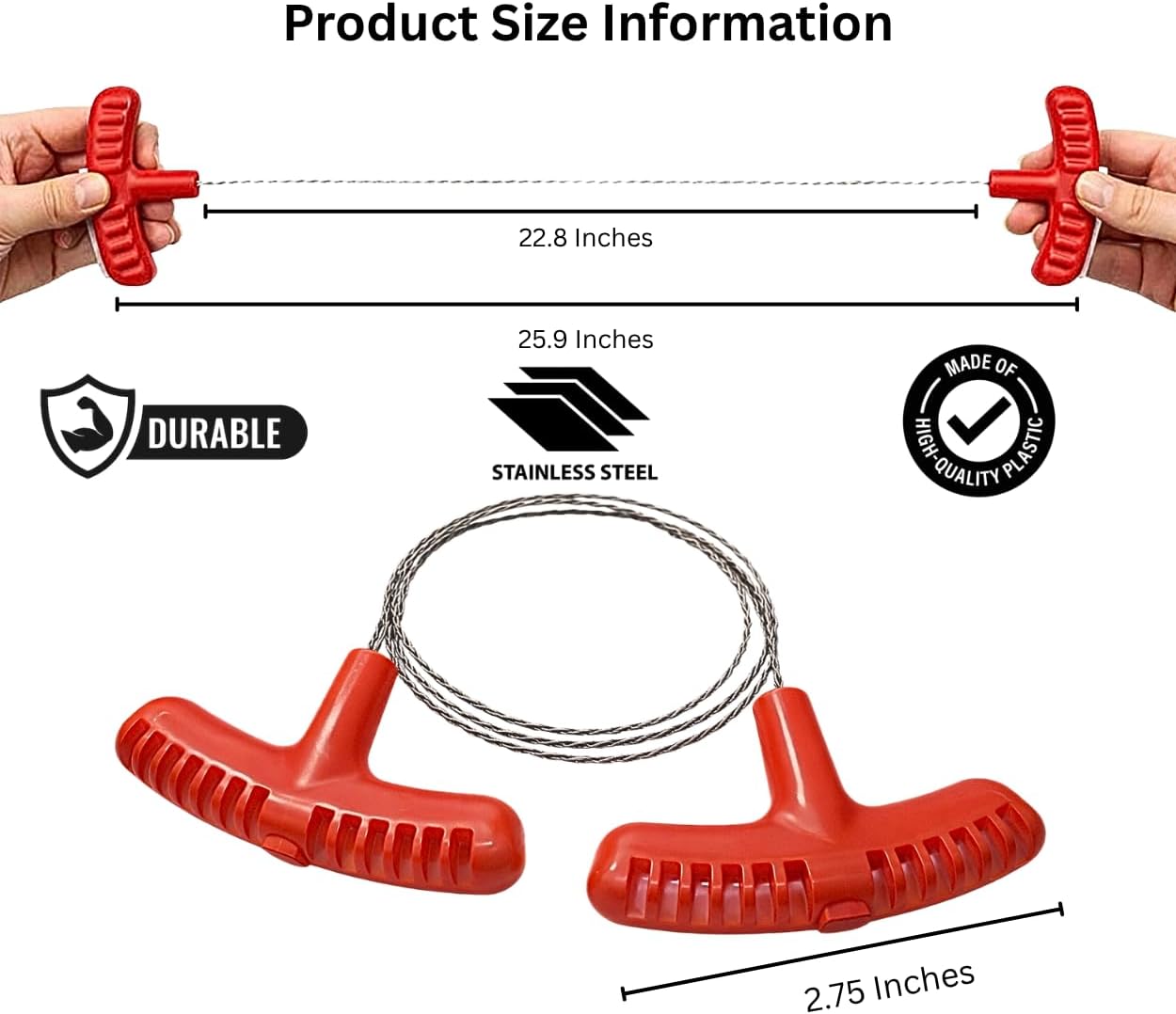 Heavy-Duty 27.5" Stainless Steel Wire Saw – Portable Pocket Cable Saw with Ergonomic Handles for Camping, Hiking, Survival & Wood Cutting